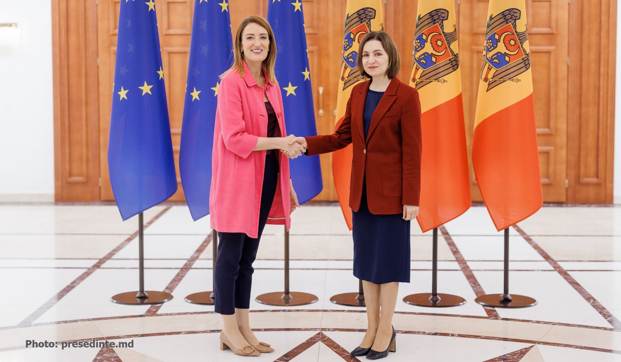 Спікерка ЄП Роберта Метсола та президентка Р. Молдова Майя Санду (Фото: presedinte.md)